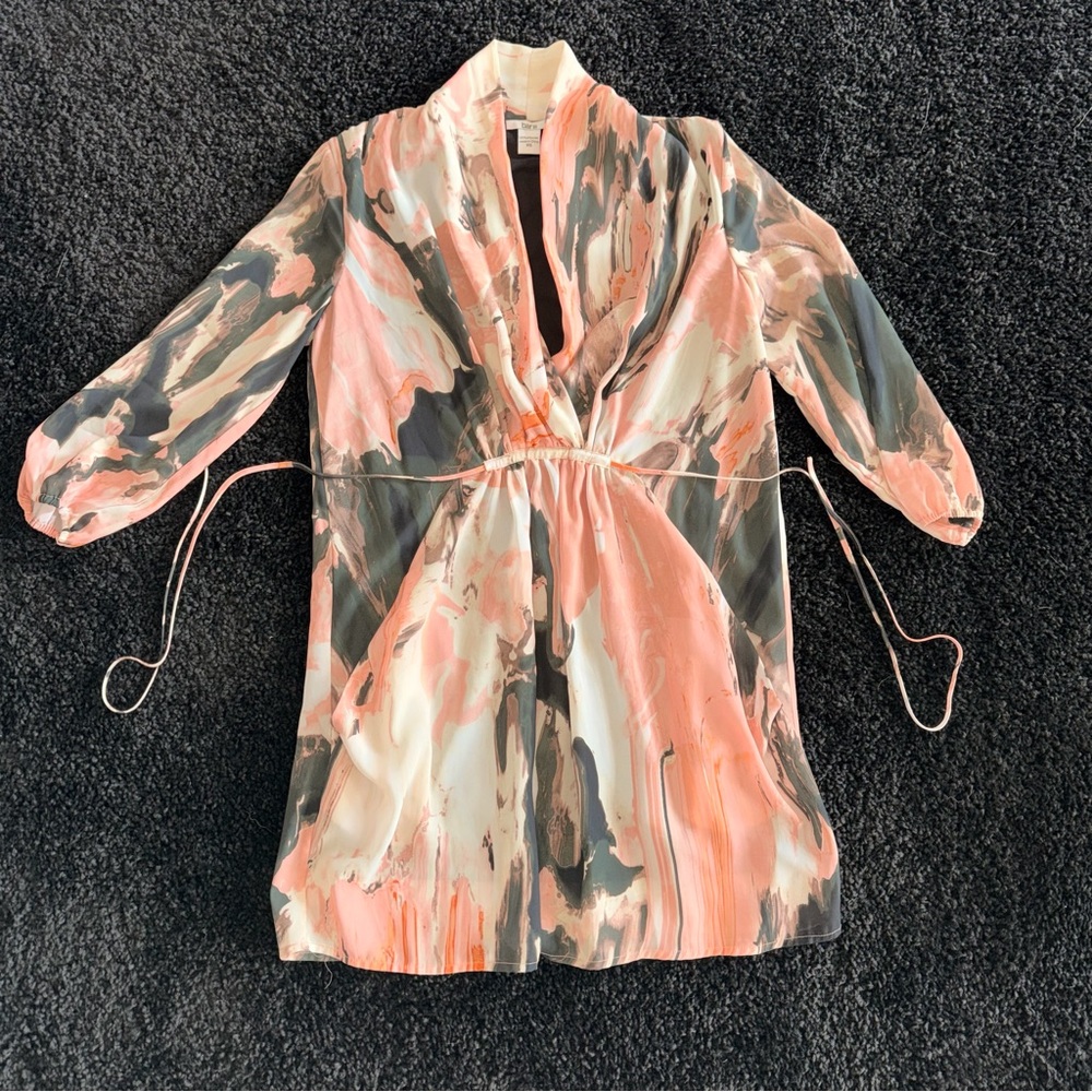 Bar III Marble Print Wrap Dress Blush Pink Black V-Neck Tie Waist Mini - Size XS - Picture 1 of 9